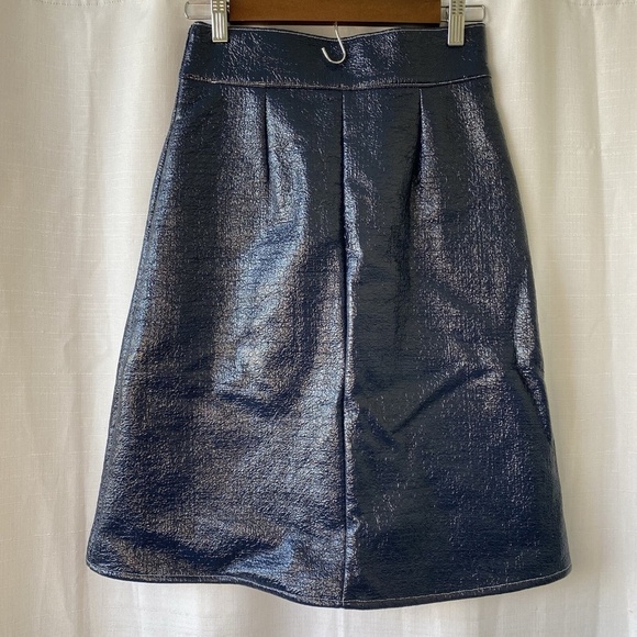 Never A Wallflower Navy Coated Skirt Size XS Front Pocket originally $245 - Picture 7 of 14